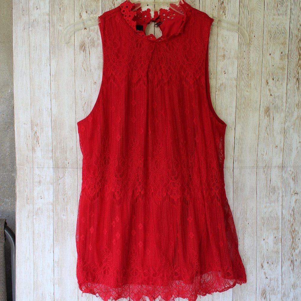 A. Byer Sleeveless Red Dressy top with lace overlay Girls Large